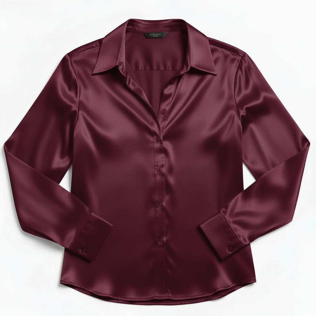 Women’s Satin Button-Up Blouse Elegant Silky Casual Top-Bon Voyage Vintage