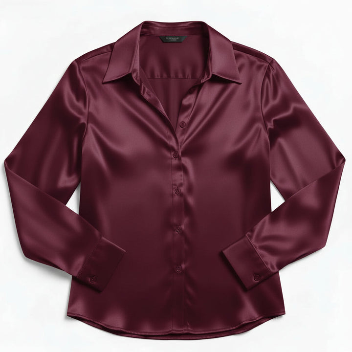 Women’s Satin Button-Up Blouse Elegant Silky Casual Top-Bon Voyage Vintage