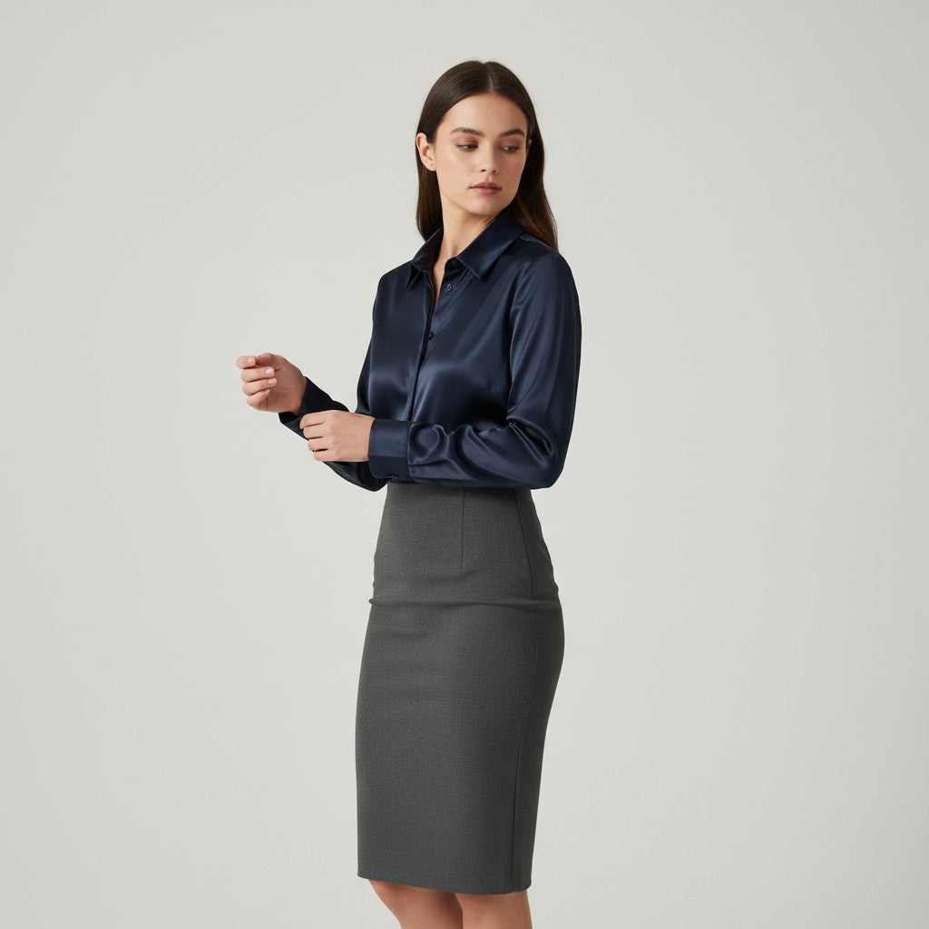 Women’s Satin Button-Up Blouse Elegant Silky Casual Top-Bon Voyage Vintage