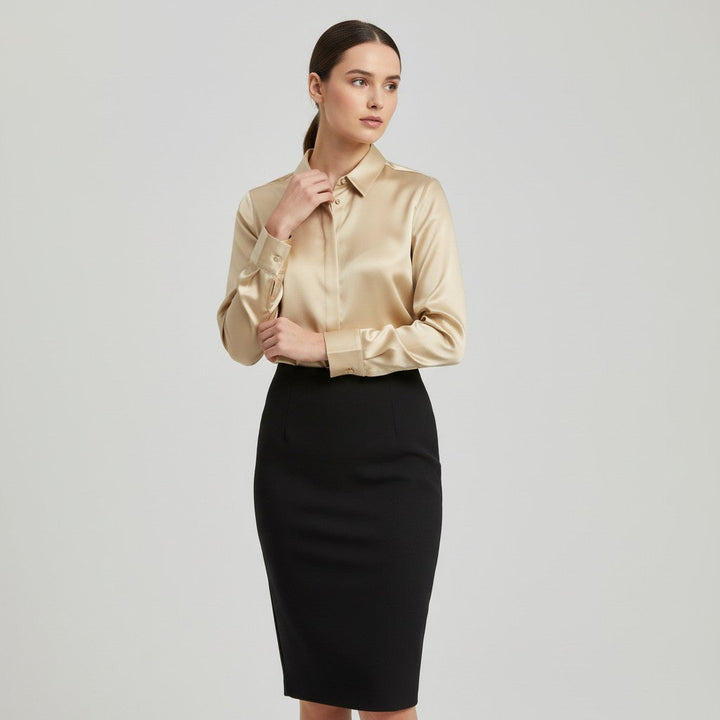 Women’s Satin Button-Up Blouse Elegant Silky Casual Top-Bon Voyage Vintage