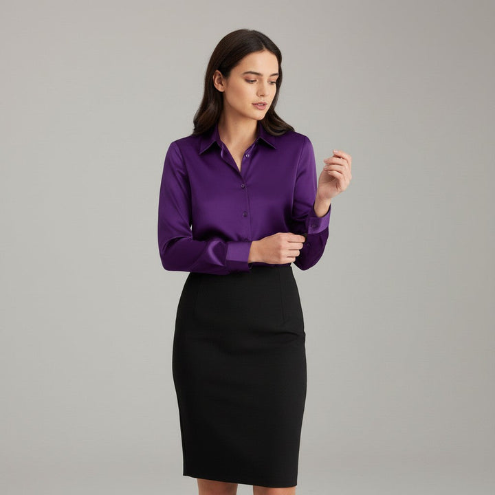 Women’s Satin Button-Up Blouse Elegant Silky Casual Top-Bon Voyage Vintage