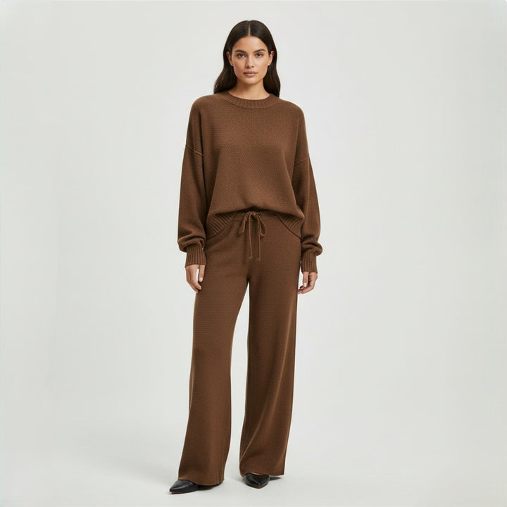 Women’s Seed Stitch Sweater Two-Piece Set Pullover & Wide Leg Pants Outfit-Bon Voyage Vintage