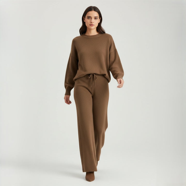 Women’s Seed Stitch Sweater Two-Piece Set Pullover & Wide Leg Pants Outfit-Bon Voyage Vintage