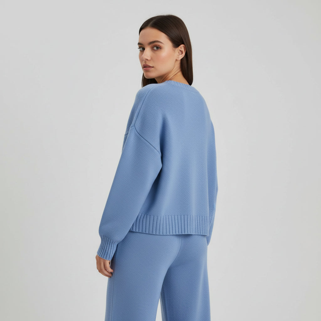 Women’s Seed Stitch Sweater Two-Piece Set Pullover & Wide Leg Pants Outfit-Bon Voyage Vintage