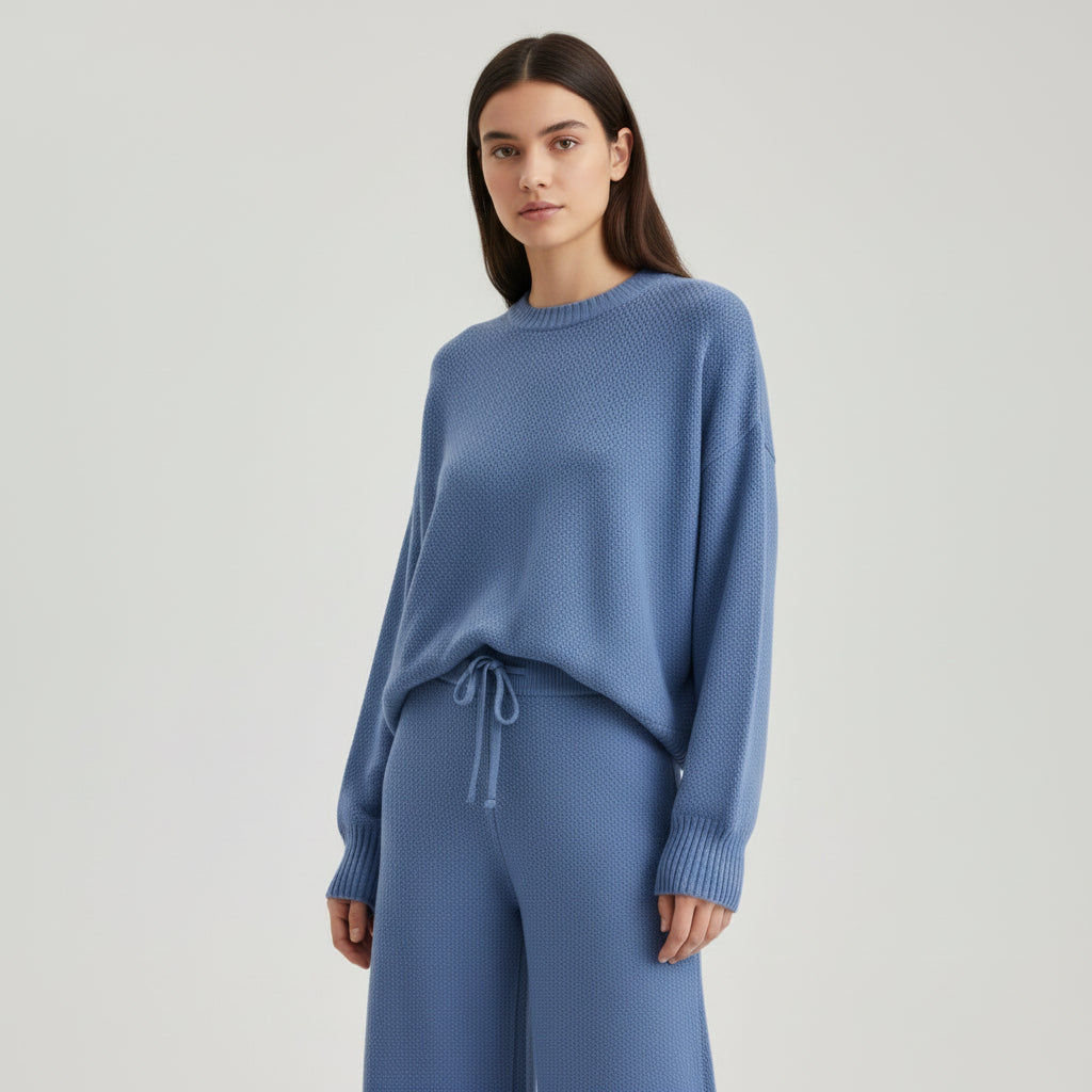 Women’s Seed Stitch Sweater Two-Piece Set Pullover & Wide Leg Pants Outfit-Bon Voyage Vintage