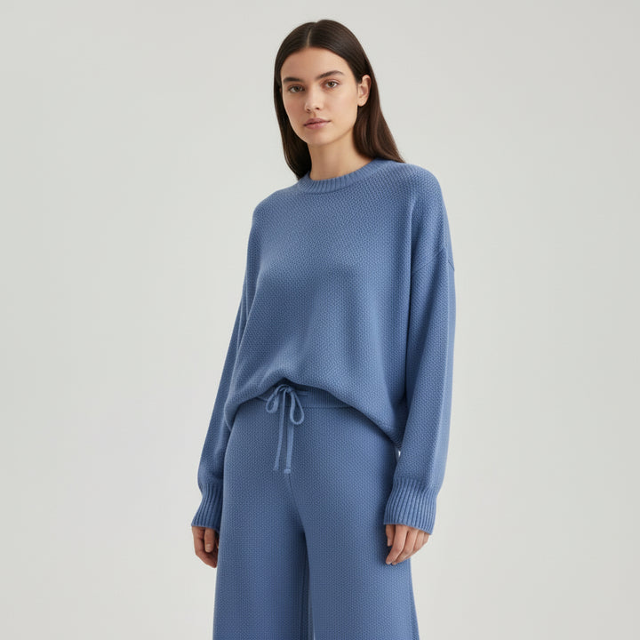Women’s Seed Stitch Sweater Two-Piece Set Pullover & Wide Leg Pants Outfit-Bon Voyage Vintage
