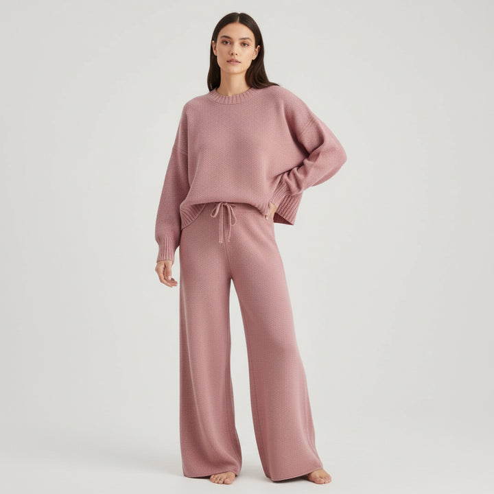 Women’s Seed Stitch Sweater Two-Piece Set Pullover & Wide Leg Pants Outfit-Bon Voyage Vintage