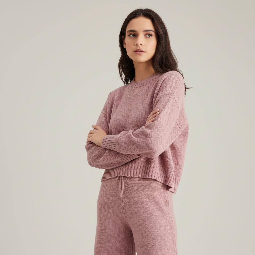Women’s Seed Stitch Sweater Two-Piece Set Pullover & Wide Leg Pants Outfit-Bon Voyage Vintage
