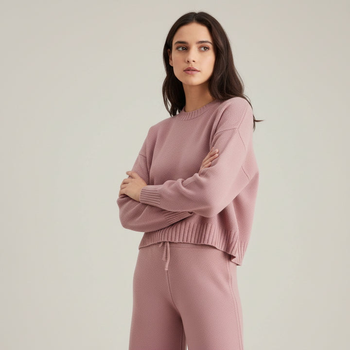 Women’s Seed Stitch Sweater Two-Piece Set Pullover & Wide Leg Pants Outfit-Bon Voyage Vintage
