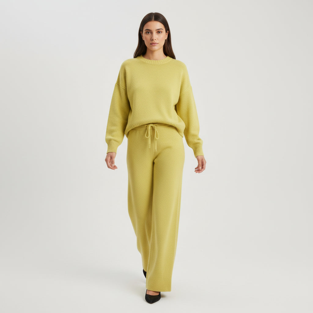 Women’s Seed Stitch Sweater Two-Piece Set Pullover & Wide Leg Pants Outfit-Bon Voyage Vintage