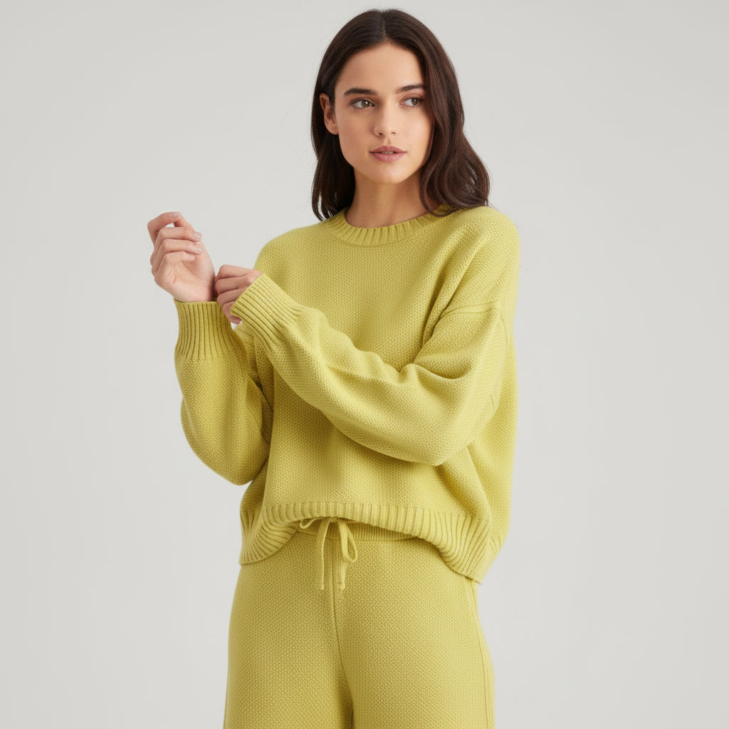 Women’s Seed Stitch Sweater Two-Piece Set Pullover & Wide Leg Pants Outfit-Bon Voyage Vintage