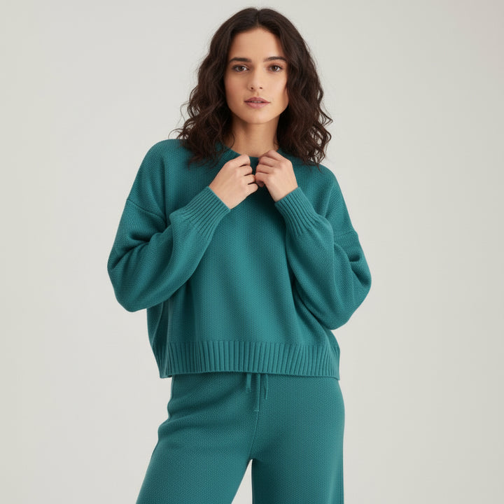 Women’s Seed Stitch Sweater Two-Piece Set Pullover & Wide Leg Pants Outfit-Bon Voyage Vintage