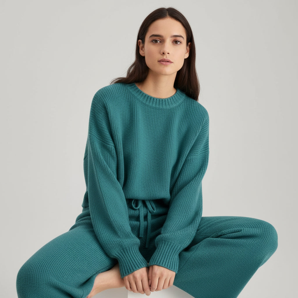 Women’s Seed Stitch Sweater Two-Piece Set Pullover & Wide Leg Pants Outfit-Bon Voyage Vintage