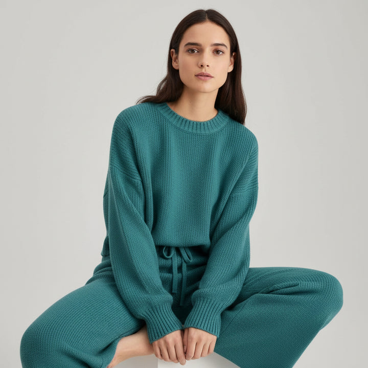 Women’s Seed Stitch Sweater Two-Piece Set Pullover & Wide Leg Pants Outfit-Bon Voyage Vintage