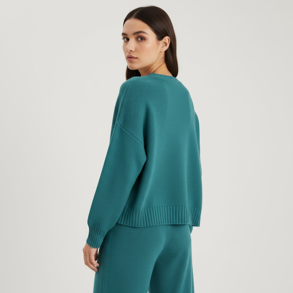 Women’s Seed Stitch Sweater Two-Piece Set Pullover & Wide Leg Pants Outfit-Bon Voyage Vintage