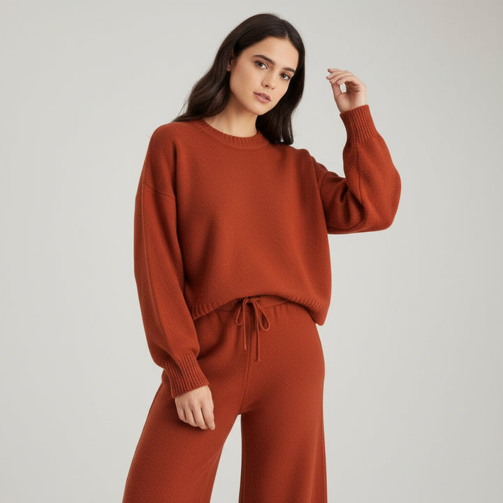 Women’s Seed Stitch Sweater Two-Piece Set Pullover & Wide Leg Pants Outfit-Bon Voyage Vintage