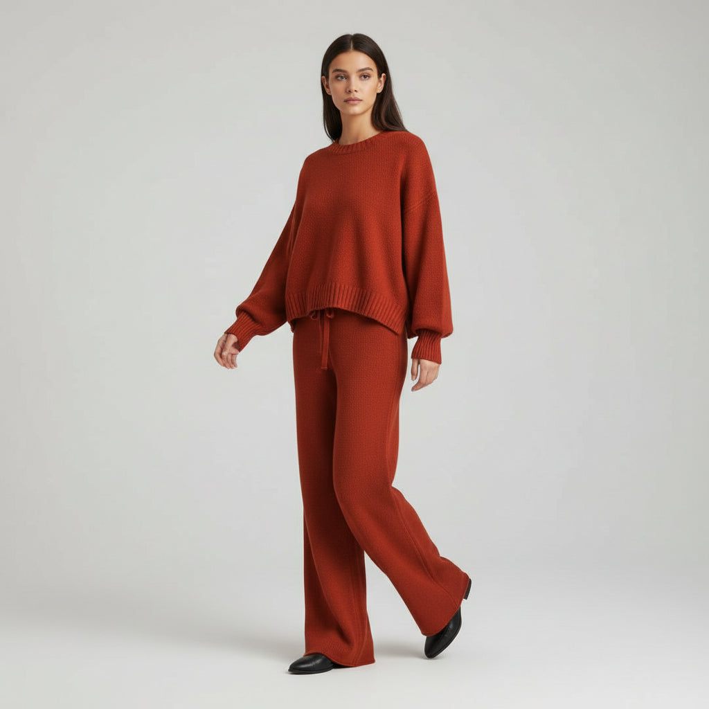 Women’s Seed Stitch Sweater Two-Piece Set Pullover & Wide Leg Pants Outfit-Bon Voyage Vintage