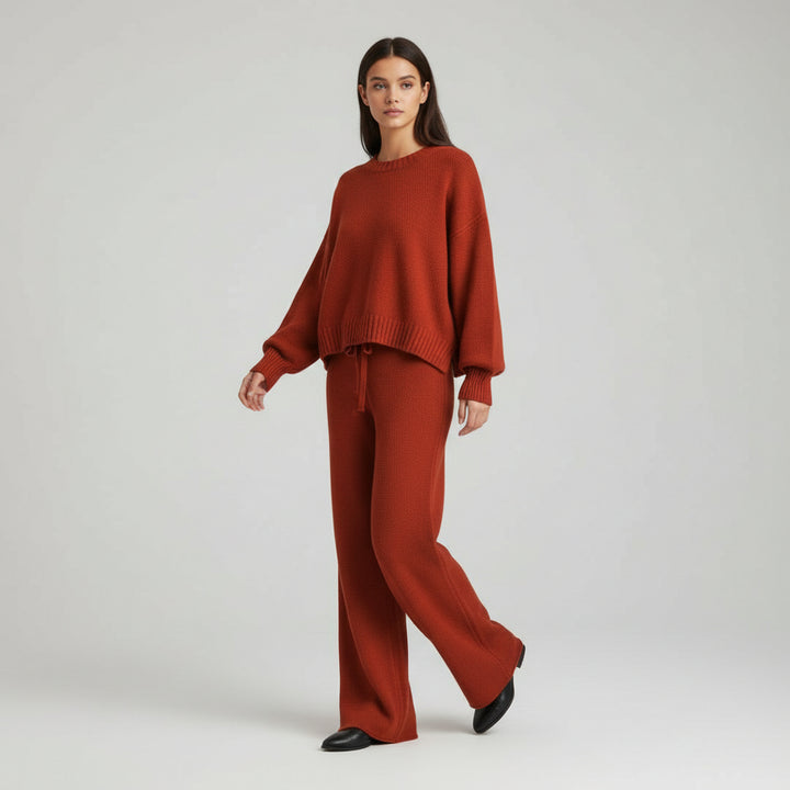 Women’s Seed Stitch Sweater Two-Piece Set Pullover & Wide Leg Pants Outfit-Bon Voyage Vintage
