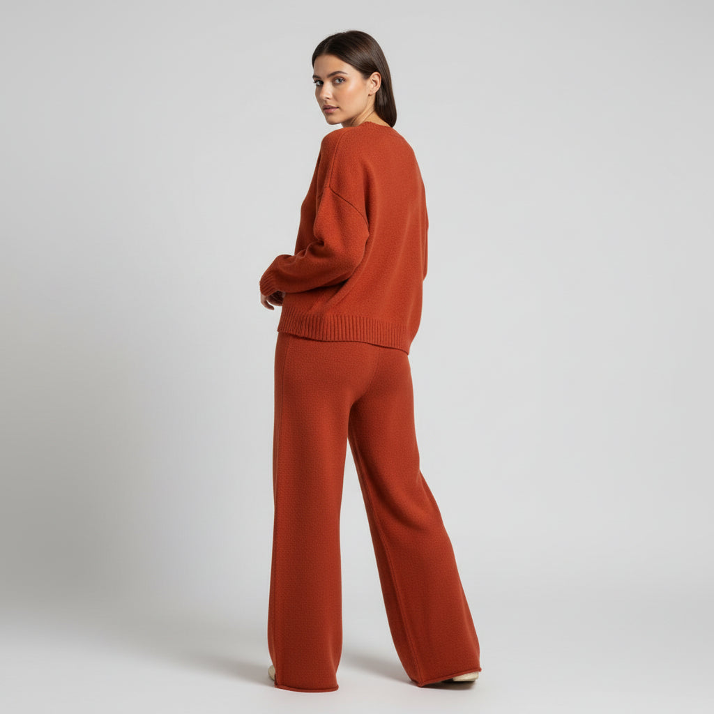 Women’s Seed Stitch Sweater Two-Piece Set Pullover & Wide Leg Pants Outfit-Bon Voyage Vintage