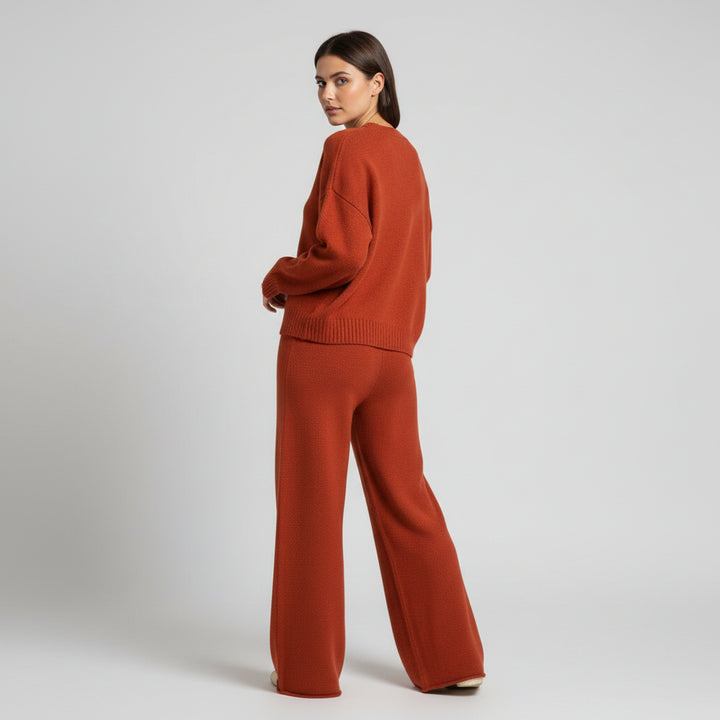 Women’s Seed Stitch Sweater Two-Piece Set Pullover & Wide Leg Pants Outfit-Bon Voyage Vintage