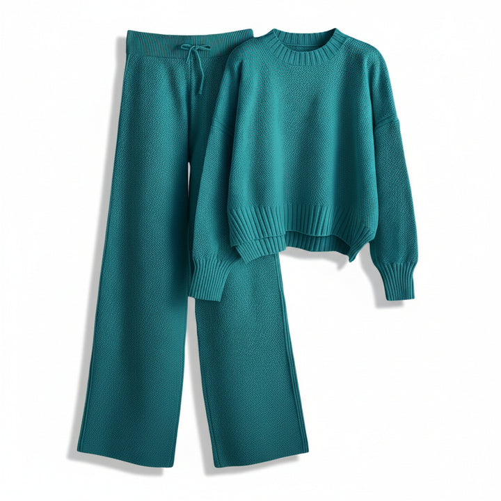 Women’s Seed Stitch Sweater Two-Piece Set Pullover & Wide Leg Pants Outfit-Bon Voyage Vintage
