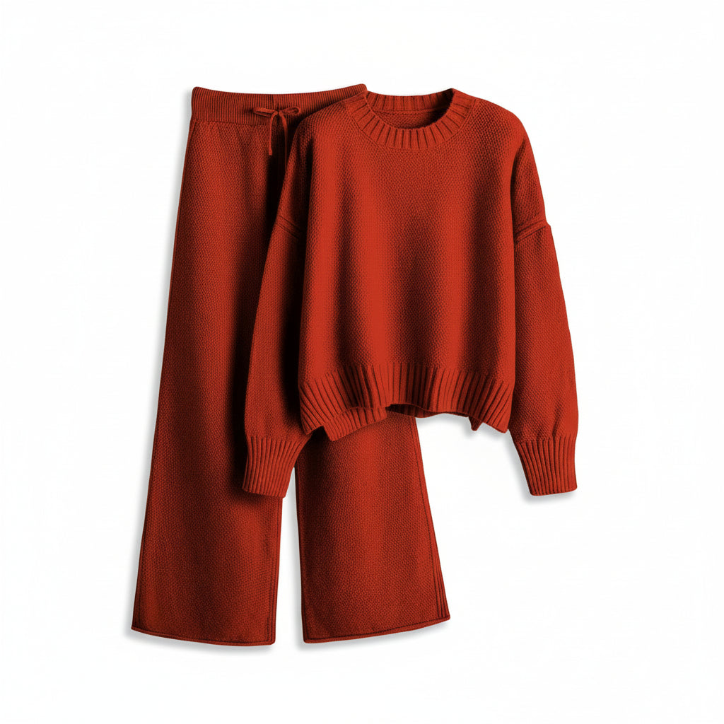 Women’s Seed Stitch Sweater Two-Piece Set Pullover & Wide Leg Pants Outfit-Bon Voyage Vintage