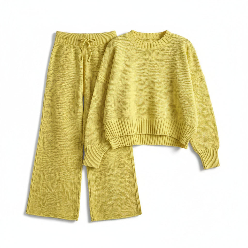 Women’s Seed Stitch Sweater Two-Piece Set Pullover & Wide Leg Pants Outfit-Bon Voyage Vintage