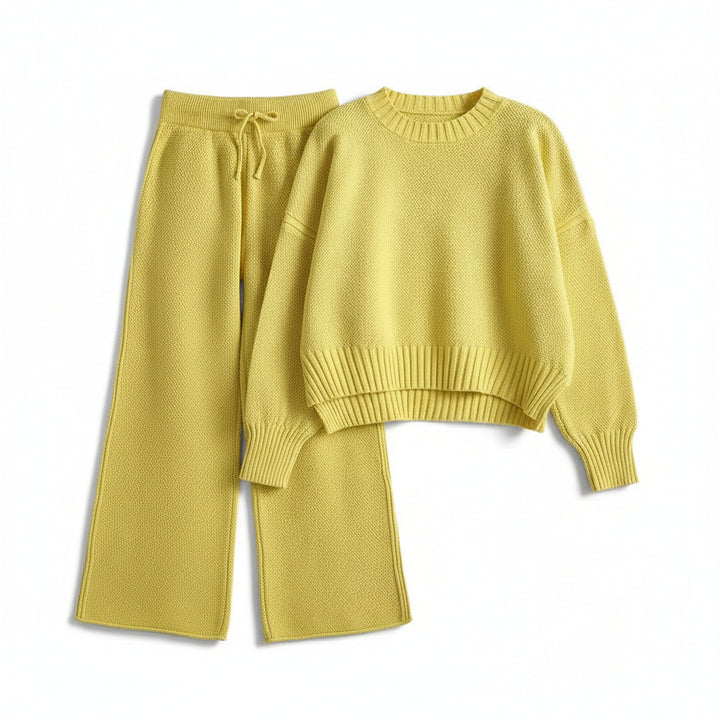 Women’s Seed Stitch Sweater Two-Piece Set Pullover & Wide Leg Pants Outfit-Bon Voyage Vintage