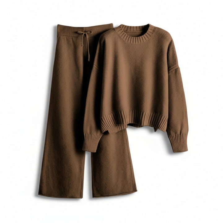 Women’s Seed Stitch Sweater Two-Piece Set Pullover & Wide Leg Pants Outfit-Bon Voyage Vintage