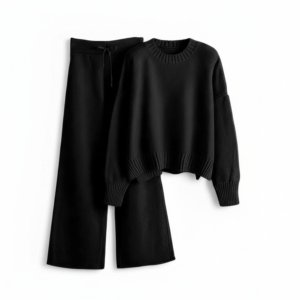 Women’s Seed Stitch Sweater Two-Piece Set Pullover & Wide Leg Pants Outfit-Bon Voyage Vintage