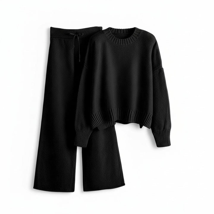 Women’s Seed Stitch Sweater Two-Piece Set Pullover & Wide Leg Pants Outfit-Bon Voyage Vintage