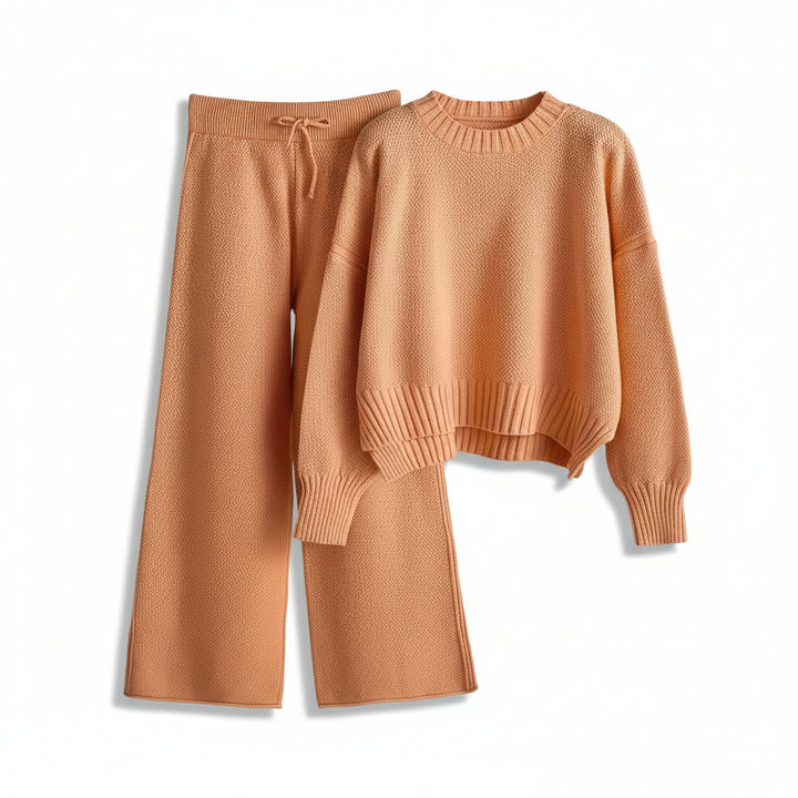 Women’s Seed Stitch Sweater Two-Piece Set Pullover & Wide Leg Pants Outfit-Bon Voyage Vintage