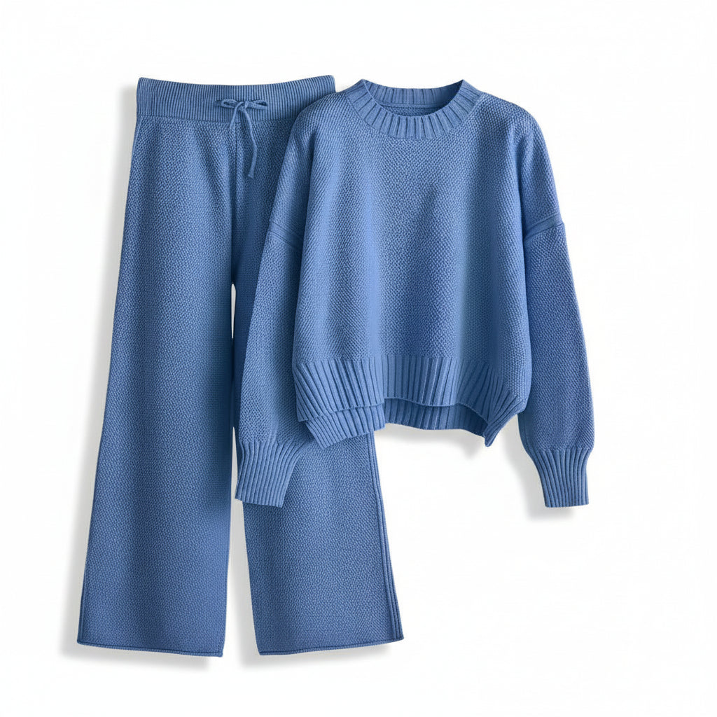 Women’s Seed Stitch Sweater Two-Piece Set Pullover & Wide Leg Pants Outfit-Bon Voyage Vintage