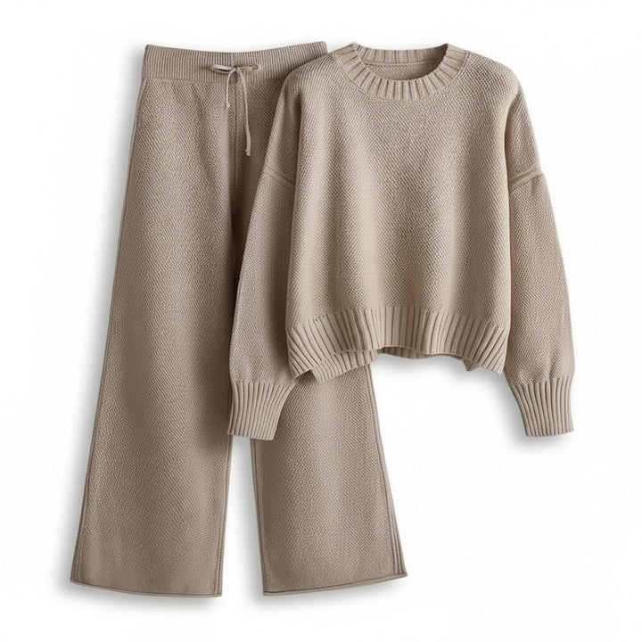 Women’s Seed Stitch Sweater Two-Piece Set Pullover & Wide Leg Pants Outfit-Bon Voyage Vintage