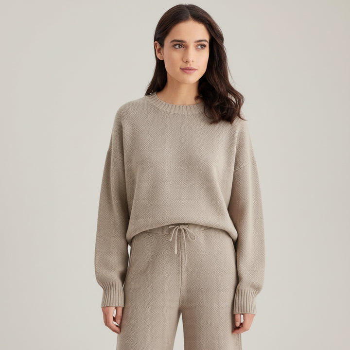 Women’s Seed Stitch Sweater Two-Piece Set Pullover & Wide Leg Pants Outfit-Bon Voyage Vintage