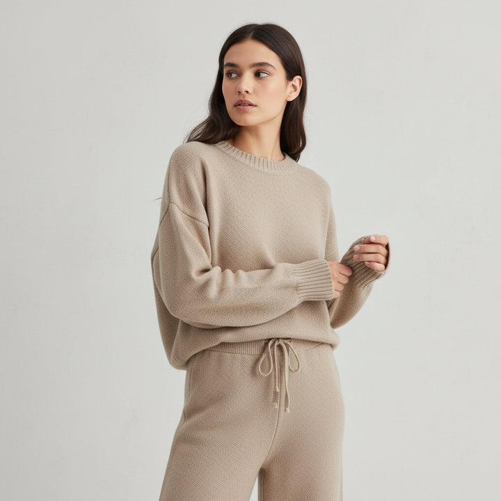 Women’s Seed Stitch Sweater Two-Piece Set Pullover & Wide Leg Pants Outfit-Bon Voyage Vintage