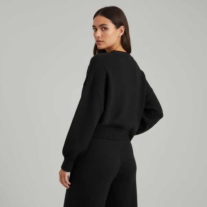 Women’s Seed Stitch Sweater Two-Piece Set Pullover & Wide Leg Pants Outfit-Bon Voyage Vintage