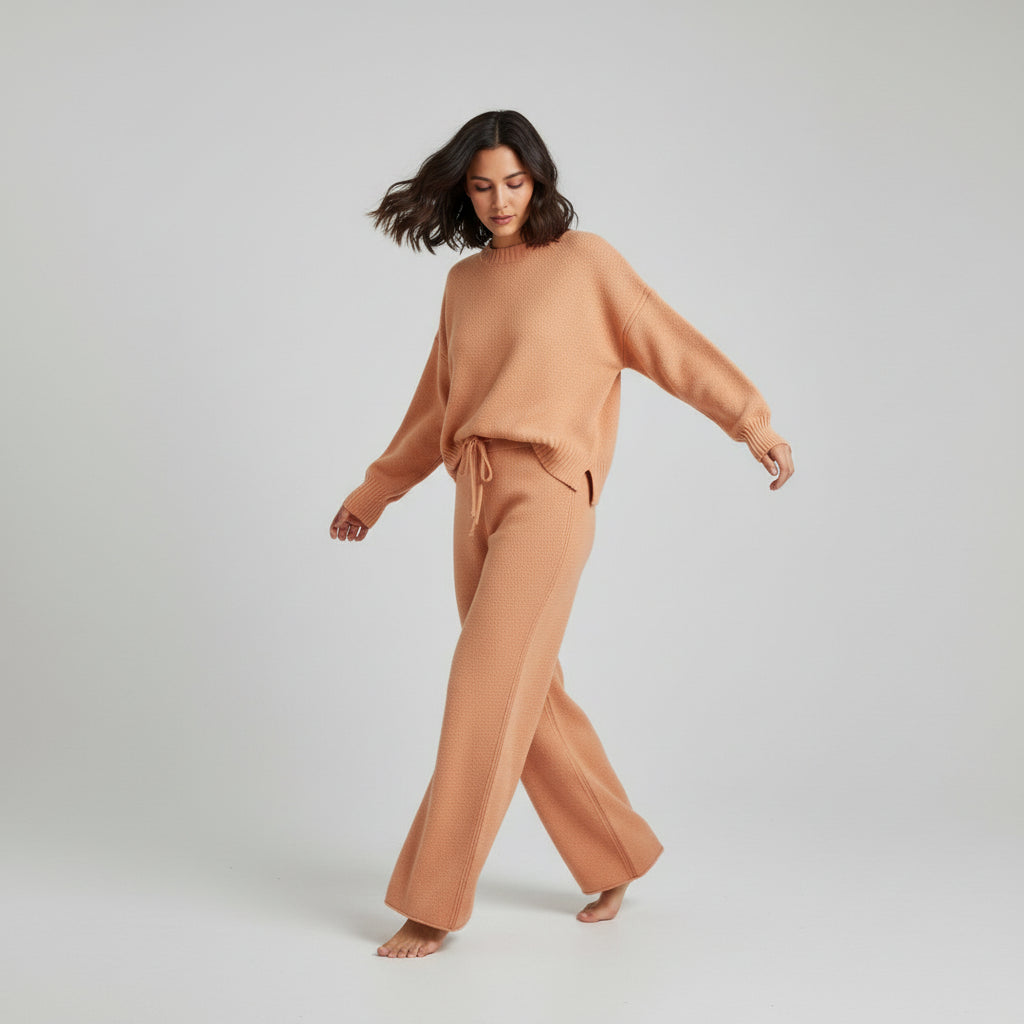 Women’s Seed Stitch Sweater Two-Piece Set Pullover & Wide Leg Pants Outfit-Bon Voyage Vintage