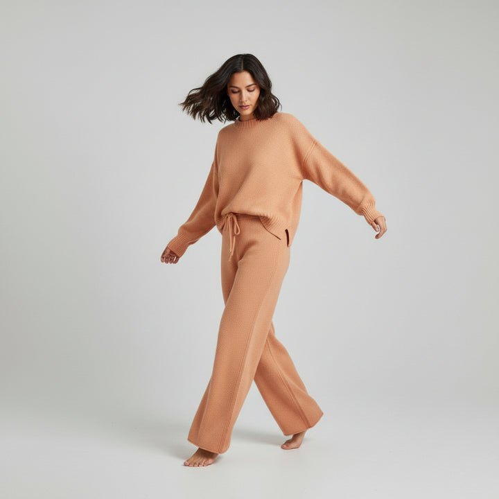 Women’s Seed Stitch Sweater Two-Piece Set Pullover & Wide Leg Pants Outfit-Bon Voyage Vintage