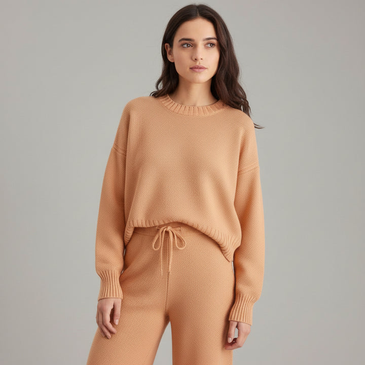 Women’s Seed Stitch Sweater Two-Piece Set Pullover & Wide Leg Pants Outfit-Bon Voyage Vintage