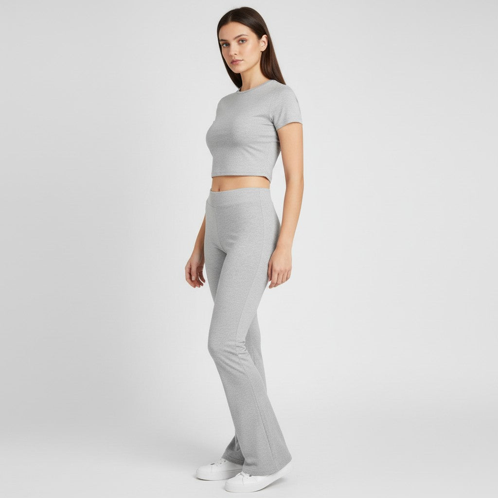 Women's Short Sleeve Crop Top and Flared Pants Two Piece Set-Bon Voyage Vintage
