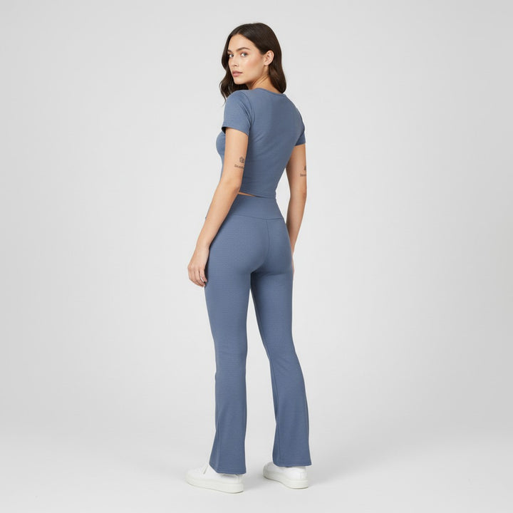 Women's Short Sleeve Crop Top and Flared Pants Two Piece Set-Bon Voyage Vintage