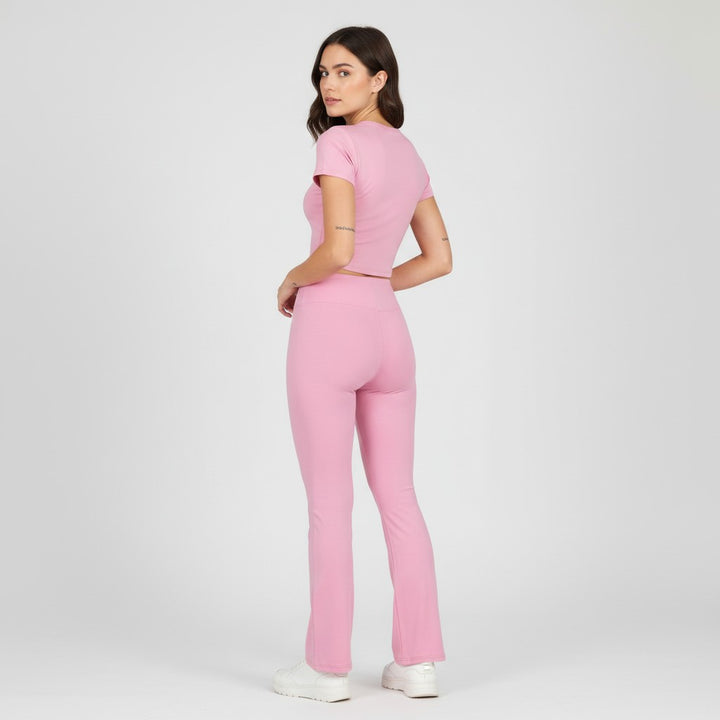 Women's Short Sleeve Crop Top and Flared Pants Two Piece Set-Bon Voyage Vintage