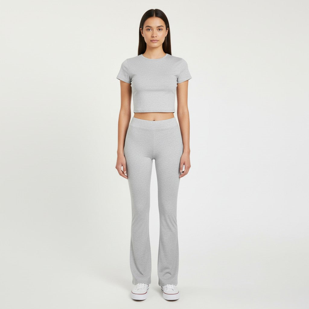 Women's Short Sleeve Crop Top and Flared Pants Two Piece Set-Bon Voyage Vintage