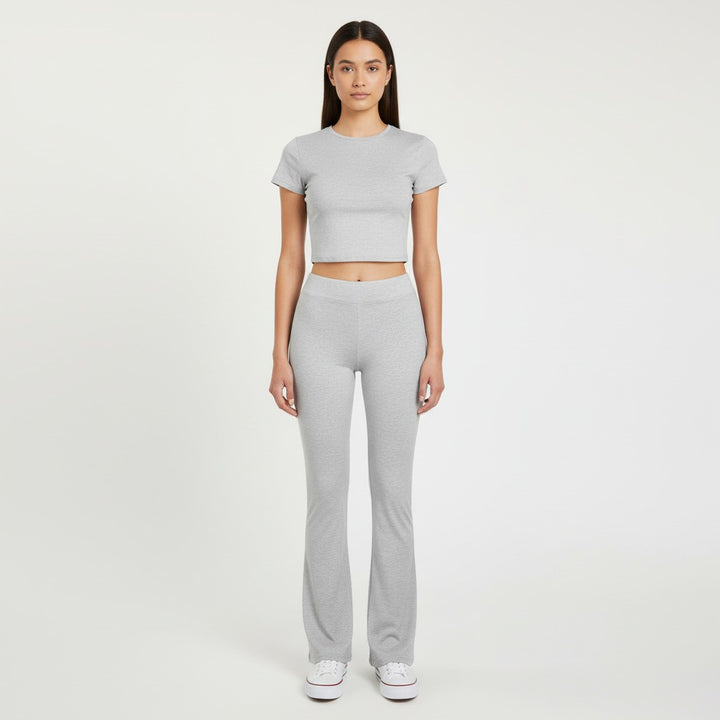 Women's Short Sleeve Crop Top and Flared Pants Two Piece Set-Bon Voyage Vintage