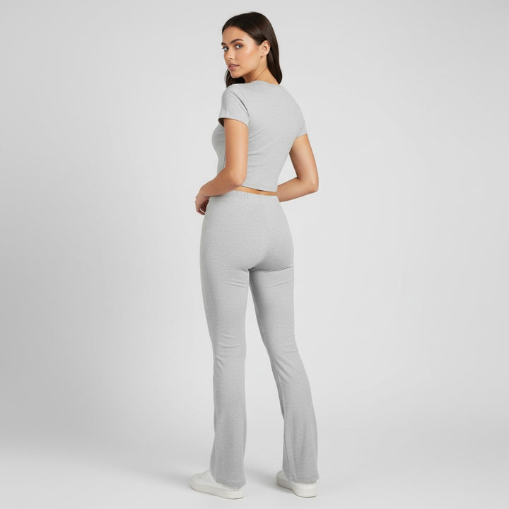 Women's Short Sleeve Crop Top and Flared Pants Two Piece Set-Bon Voyage Vintage
