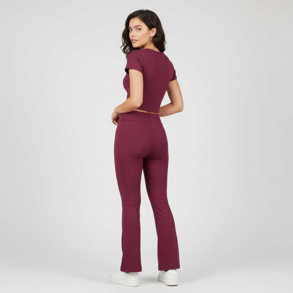 Women's Short Sleeve Crop Top and Flared Pants Two Piece Set-Bon Voyage Vintage