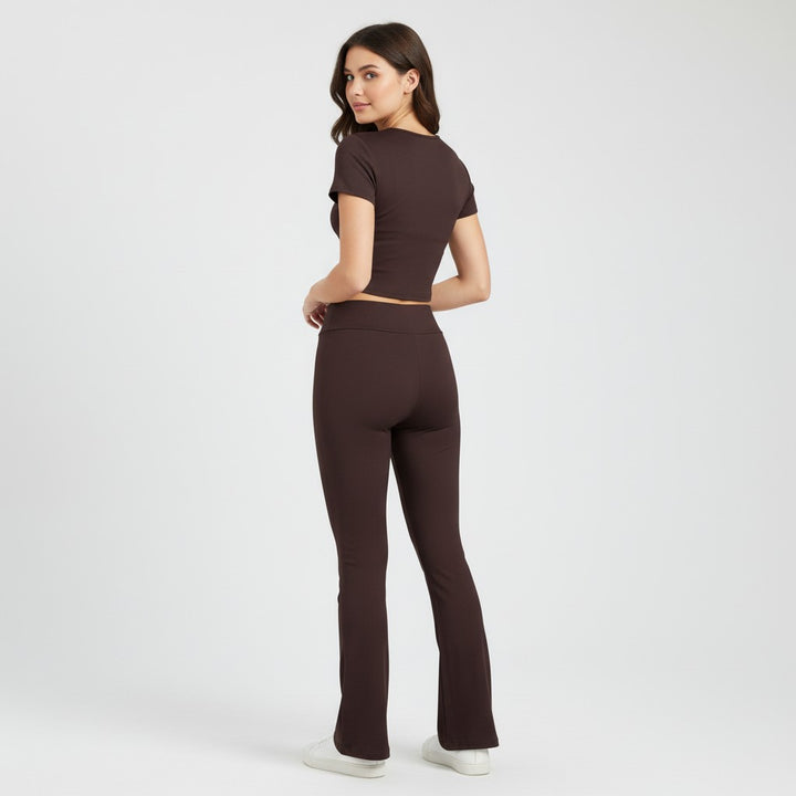 Women's Short Sleeve Crop Top and Flared Pants Two Piece Set-Bon Voyage Vintage