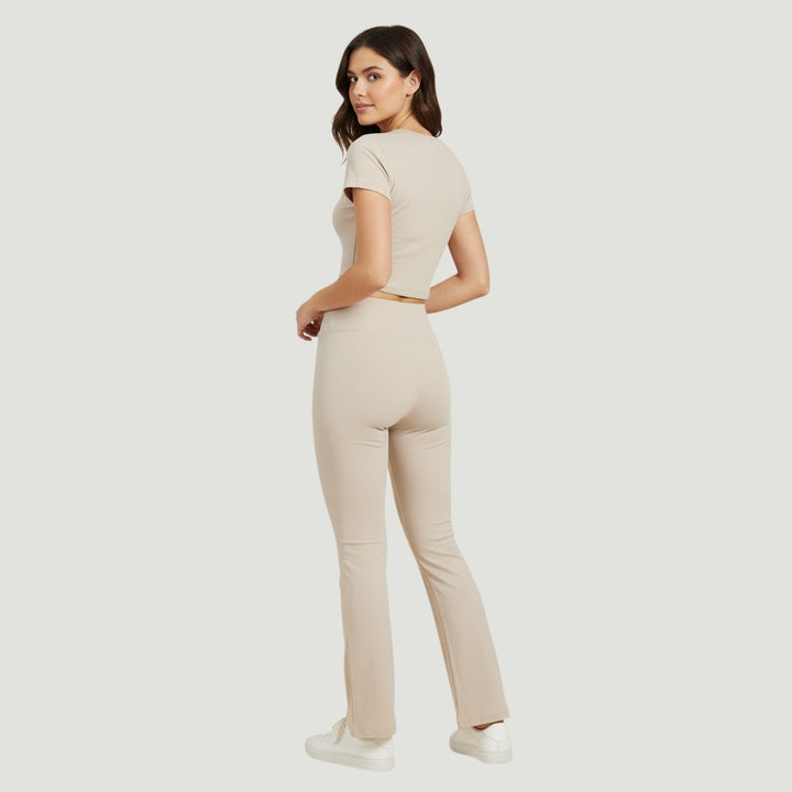 Women's Short Sleeve Crop Top and Flared Pants Two Piece Set-Bon Voyage Vintage