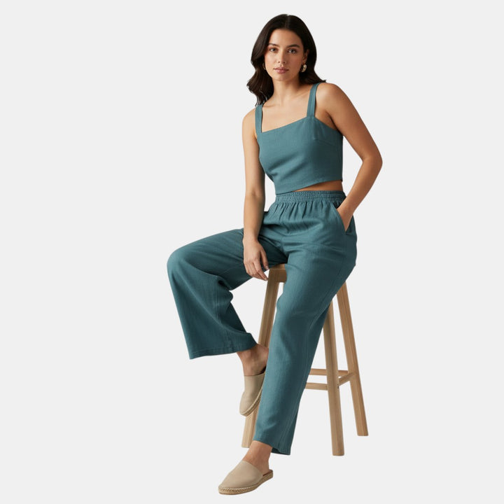 Women's Sleeveless Camisole Top and Wide Leg Pants Set-Bon Voyage Vintage